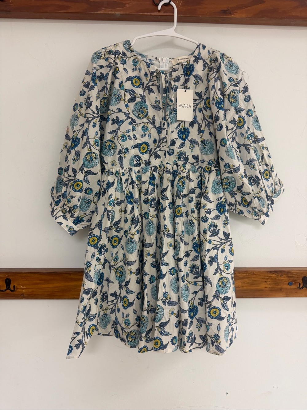 Avara Floral Mini Dress in White and Blue
